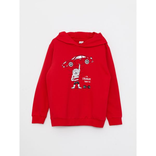 Hooded Printed Long Sleeve Boy Sweatshirt