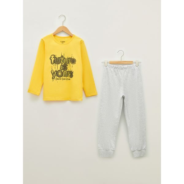 Crew Neck Printed Long Sleeve Boy Pajama Set