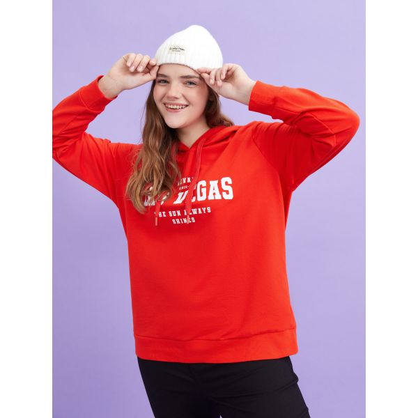 Hooded Printed Long Sleeve Women's Sweatshirt