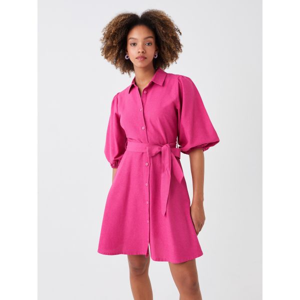 Plain Balloon Sleeve Women Shirt Dress