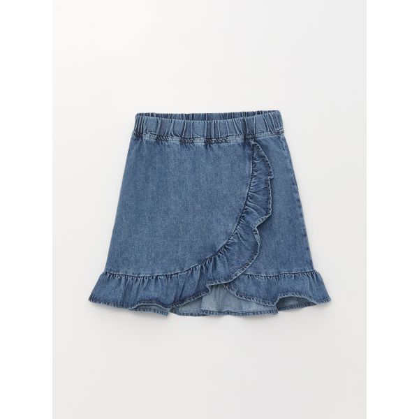 Elastic Waist Frilly Girl's Jean Skirt