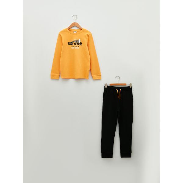 Crew Neck Printed Long Sleeve Boy T-shirt and Sweatpants