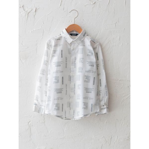 Patterned Long Sleeve Boy Poplin Shirt