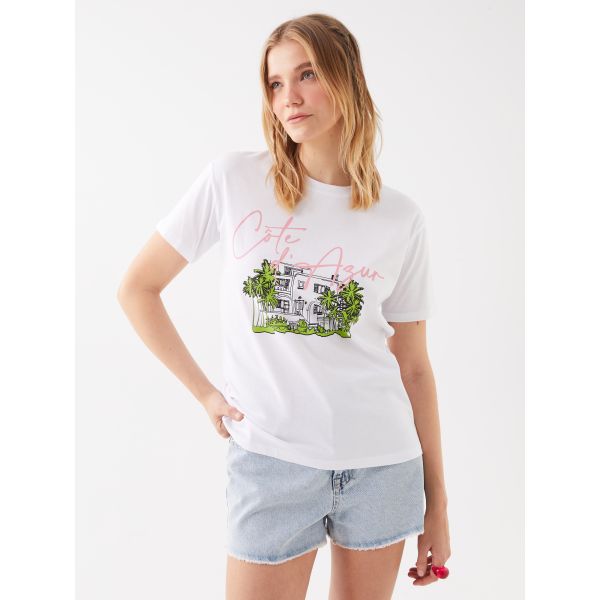 Crew Neck Printed Short Sleeve Women's T-shirt