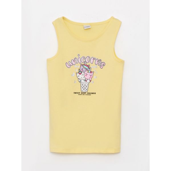 Crew Neck Printed Girl's Undershirt