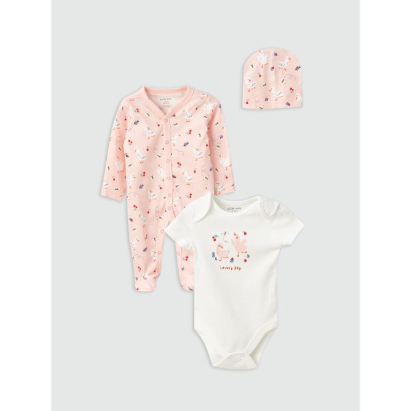 Crew Neck Printed Baby Girl 3-Piece Set