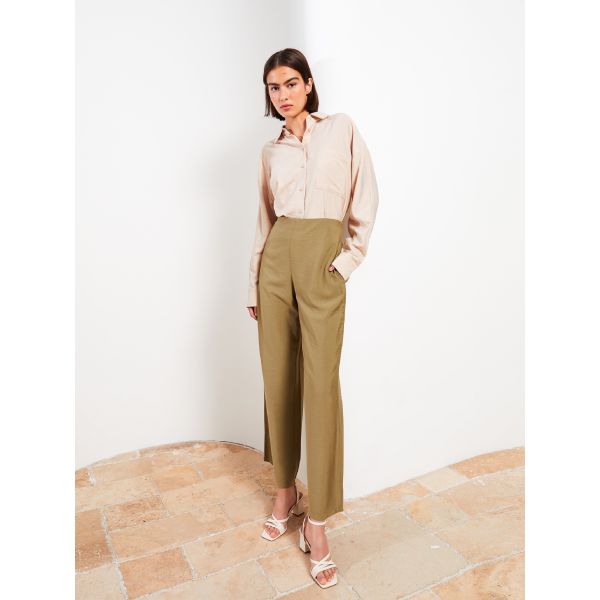 Women's High Waisted Standard Fit Regular Trousers