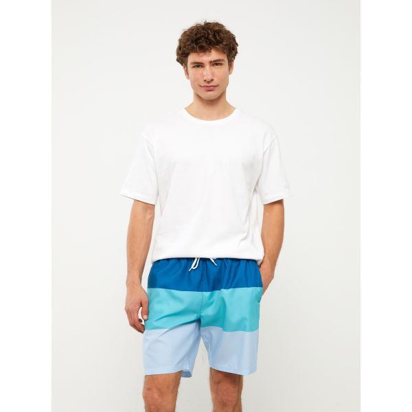 Men's Knee-Length Color-Blocked Swim Shorts