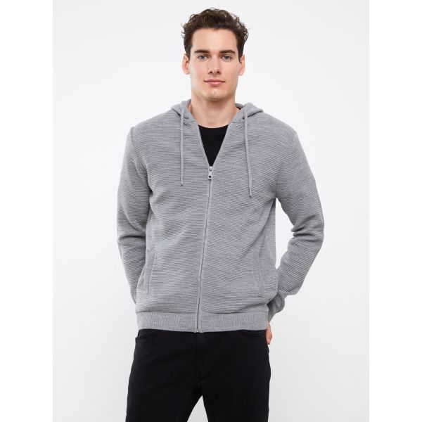 Hooded Long Sleeve Men's Tricot Cardigan