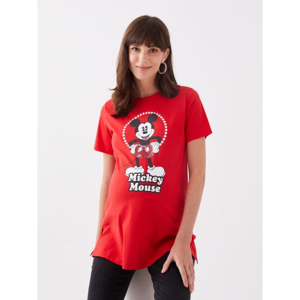 Crew Neck Mickey Mouse Printed Short Sleeve Maternity T-shirt