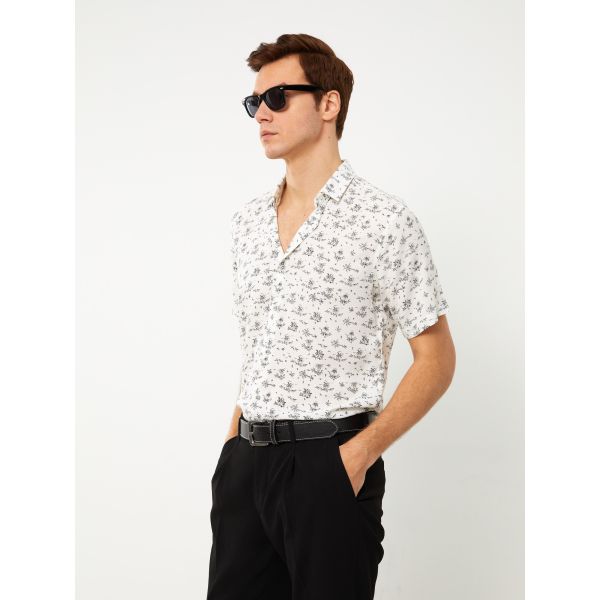 Slim Fit Short Sleeve Patterned Viscose Men's Shirt