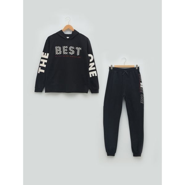 Hooded Printed Long Sleeve Girl Sweatshirt and Sweatpants