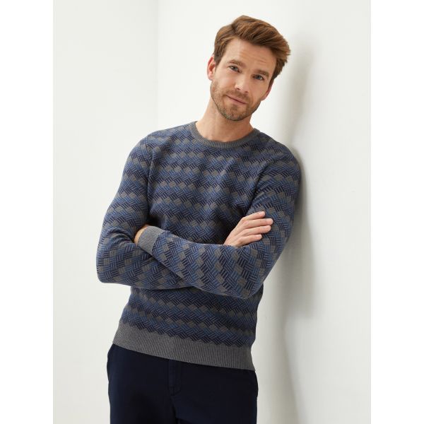 Crew Neck Long Sleeve Men's Tricot Sweater