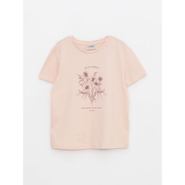 Crew Neck Printed Short Sleeve Cotton Girl T-shirt