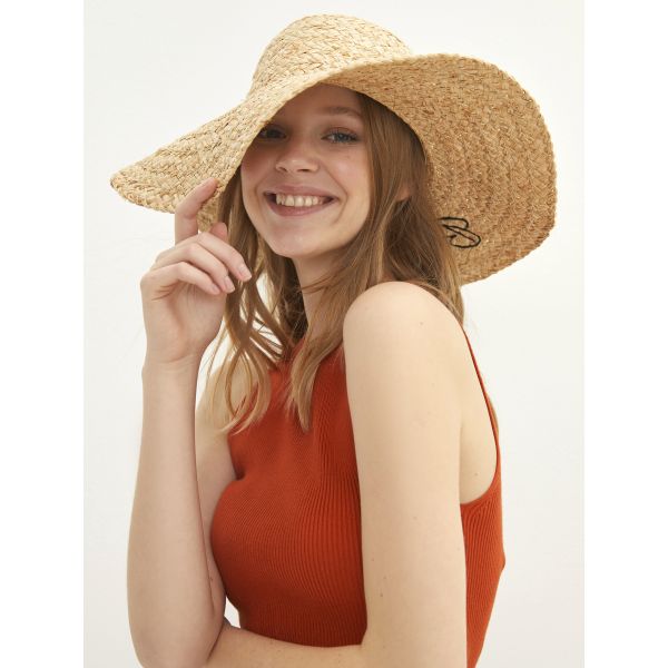 Embroidery Detail Women's Straw Fedora Bag