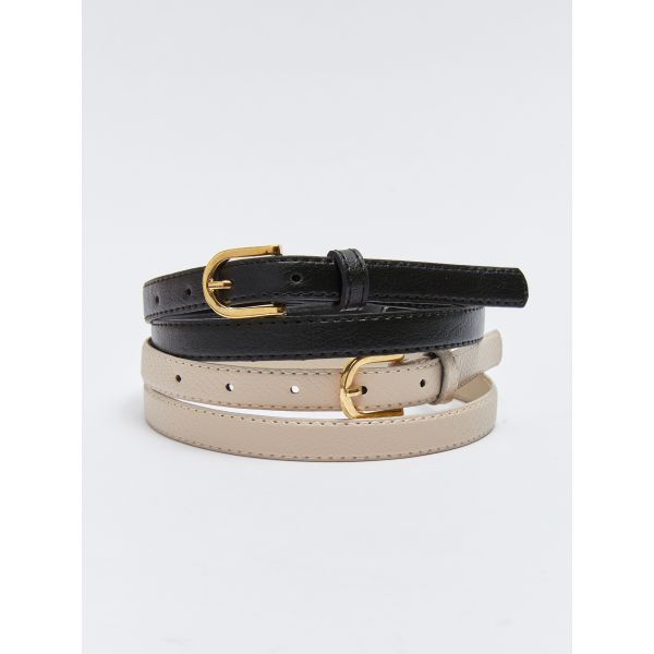 Leather Look Patterned Women's Belt 2-Pack