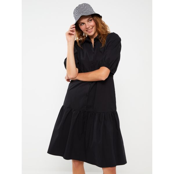 Plain Short Sleeve Poplin Women's Shirt Dress