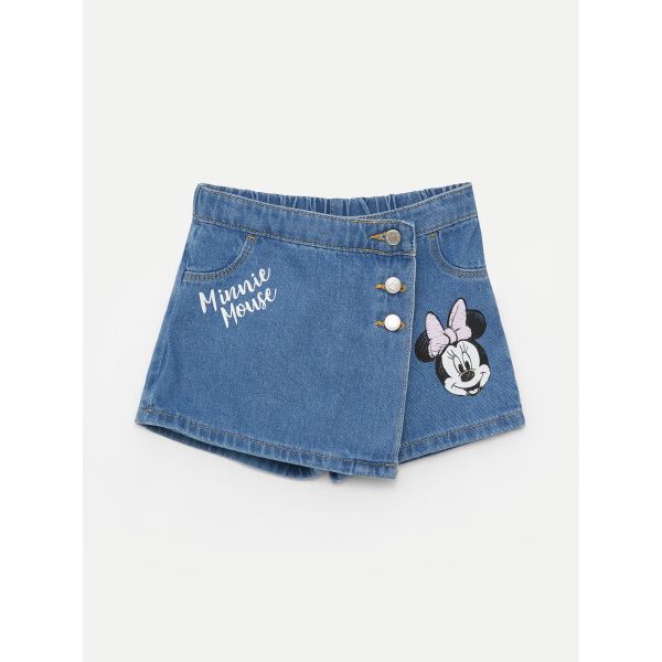 Minnie Mouse Printed Baby Girl Jean Shorts Skirt