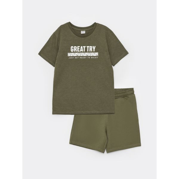 Crew Neck Printed Short Sleeve Boy T-Shirt and Shorts