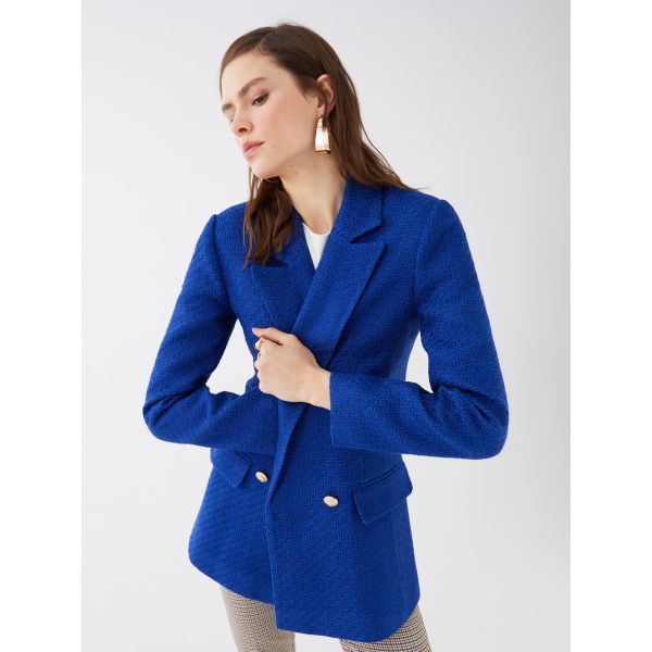 Women's Front Button Closure Plain Blazer Jacket