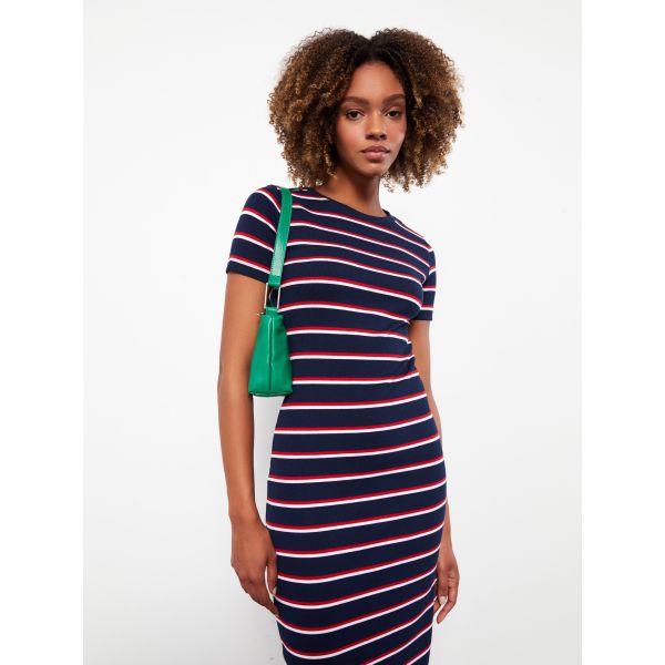 Crew Neck Striped Short Sleeve Women's Dress