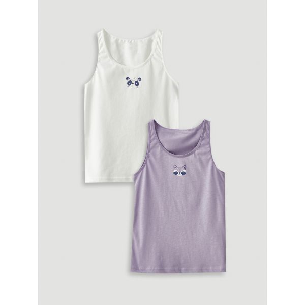 Crew Neck Printed Cotton Girl Singlet 2-Pack