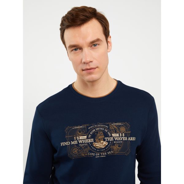 Crew Neck Long Sleeve Printed Men's T-shirt