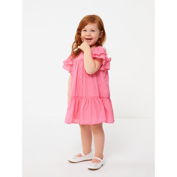 Crew Neck Self-Patterned Baby Girl Dress