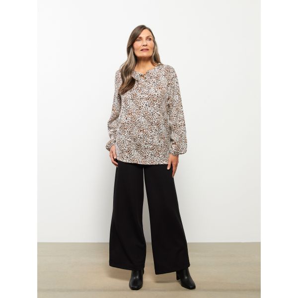 Tie Neck Patterned Long Sleeve Viscose Women's Blouse