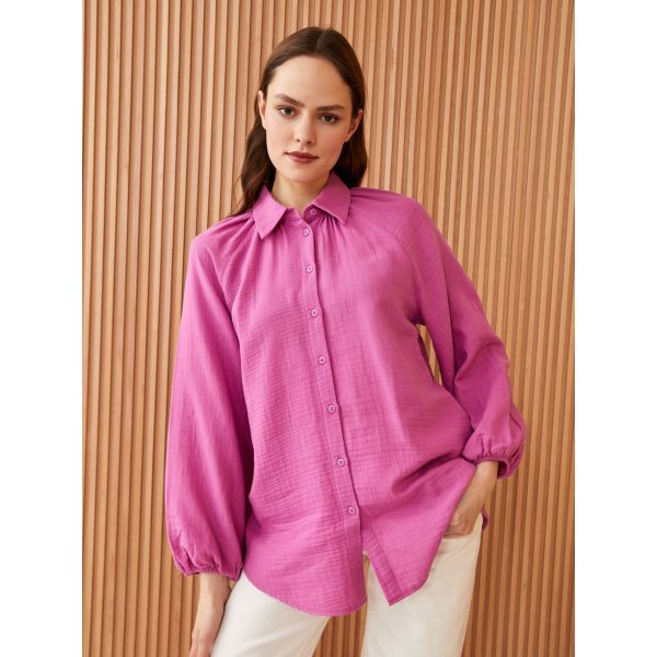 Plain Balloon Sleeve Oversize Muslin Women's Shirt