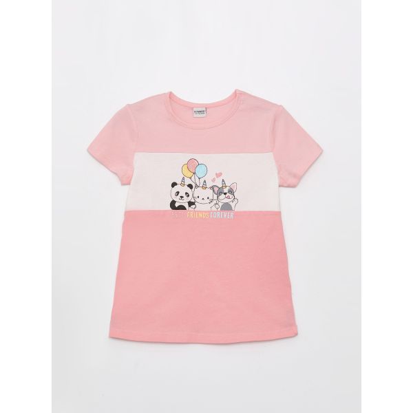 Crew Neck Printed Short Sleeve Girl T-shirt