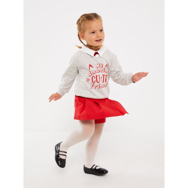 Shirt Collar Long Sleeve Baby Girl Set 3-Piece