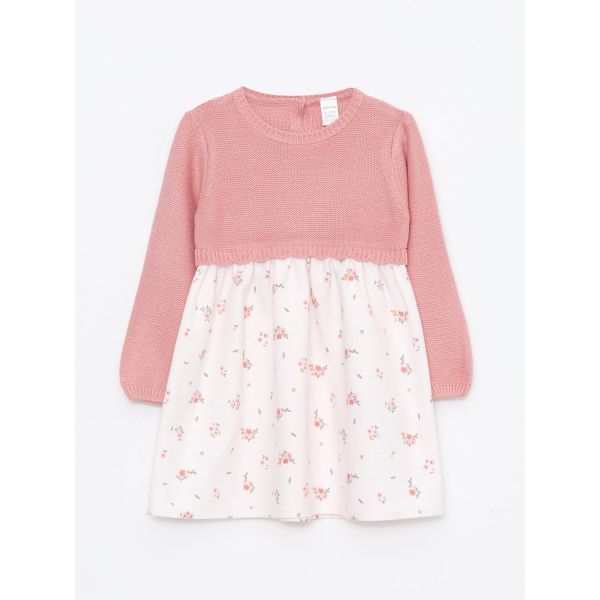 Crew Neck Long Sleeve Cotton Baby Girl Dress