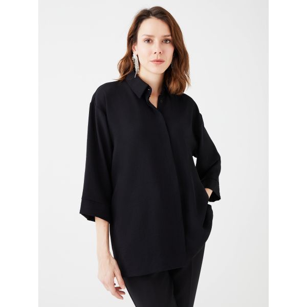 Women's Hidden Button Closure Plain Shirt