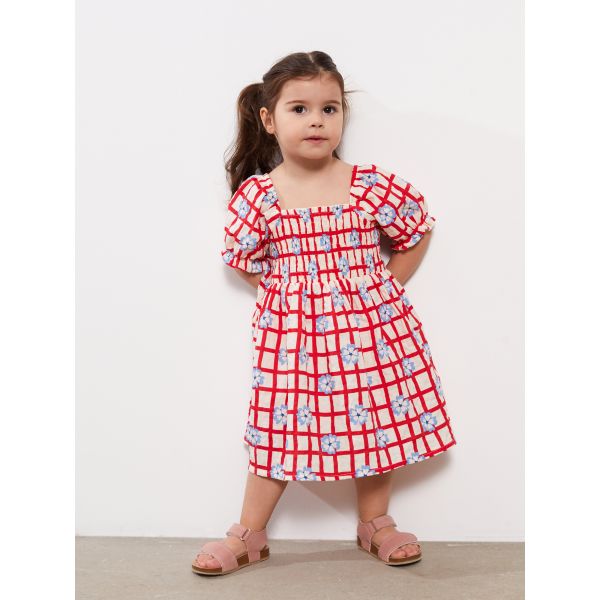 Square Collar Patterned Baby Girl Dress