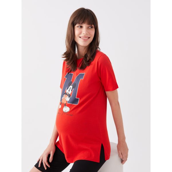 Crew Neck Mickey Mouse Printed Short Sleeve Maternity T-shirt