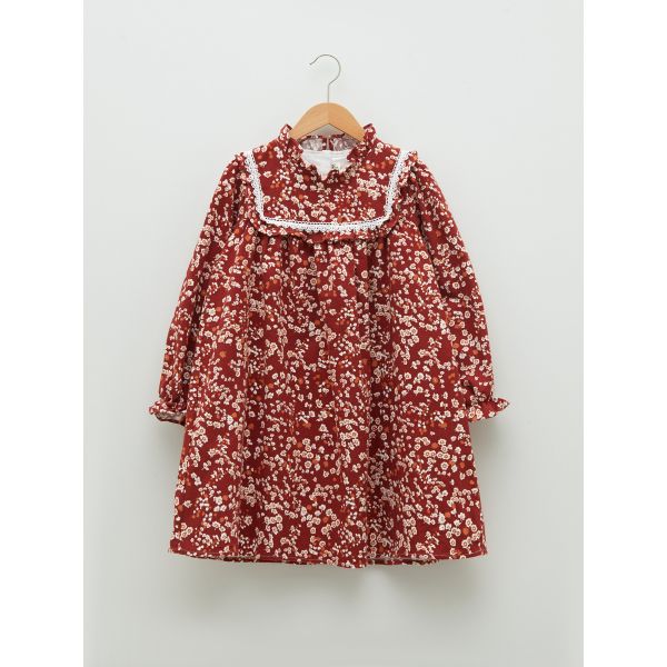 Judge Collar Printed Long Sleeve Gabardine Girl Dress