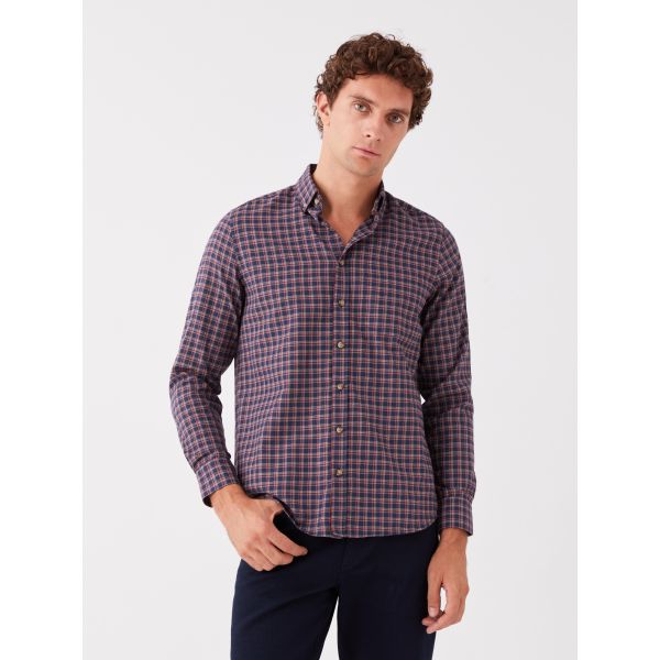 Regular Fit Long Sleeve Plaid Men's Shirt