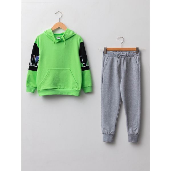 Hooded Printed Long Sleeve Boy Sweatshirt and Sweatpants