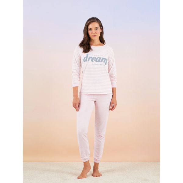 Crew Neck Printed Long Sleeve Women's Pajama Set