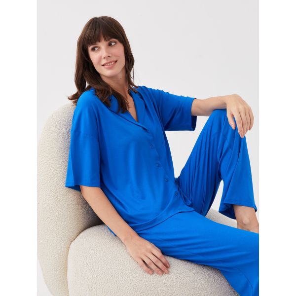 Shirt Collar Straight Short Sleeve Women's Pajamas Set