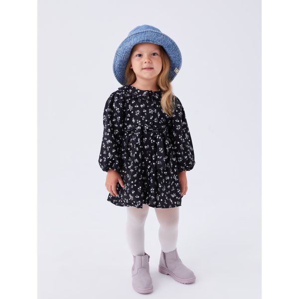 Shirt Collar Patterned Baby Girl Dress