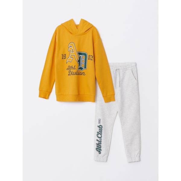 Hooded Printed Long Sleeve Boy Sweatshirt and Sweatpants