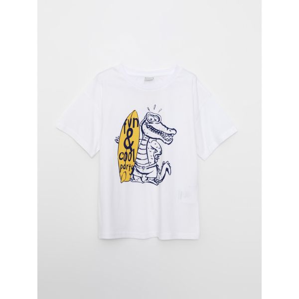 Crew Neck Printed Short Sleeve Cotton Boy T-shirt