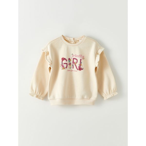 Crew Neck Long Sleeve Printed Baby Girl Sweatshirt