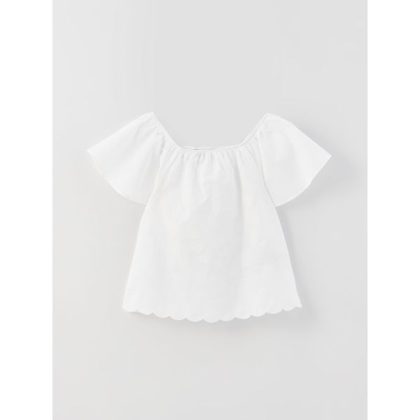 Boat Neck Short Sleeve Girls' Blouse