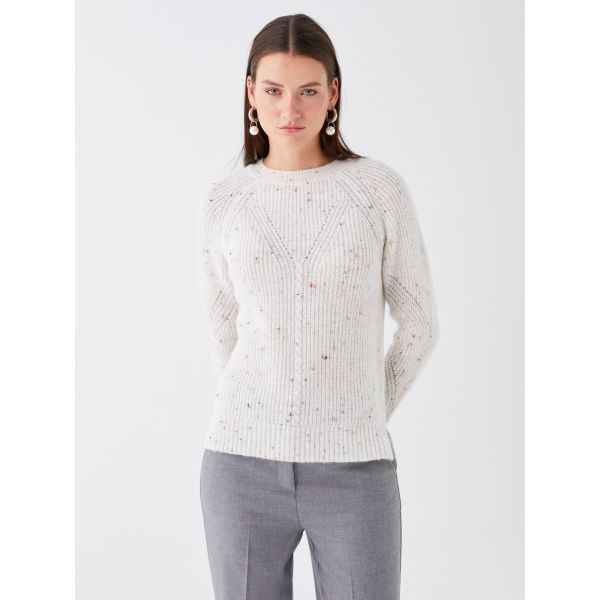 Crew Neck Patterned Long Sleeve Women's Tricot Sweater