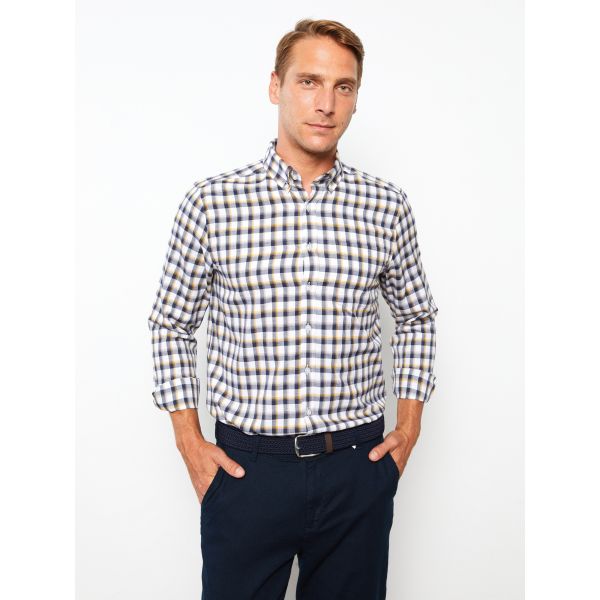 Regular Fit Long Sleeve Plaid Men's Shirt