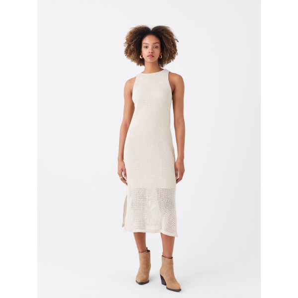 Crew Neck Self Patterned Women's Crochet Dress