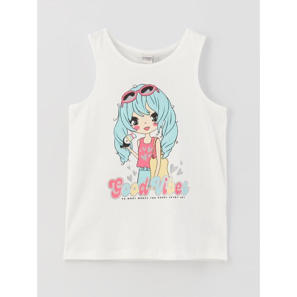 Crew Neck Printed Girl's Undershirt